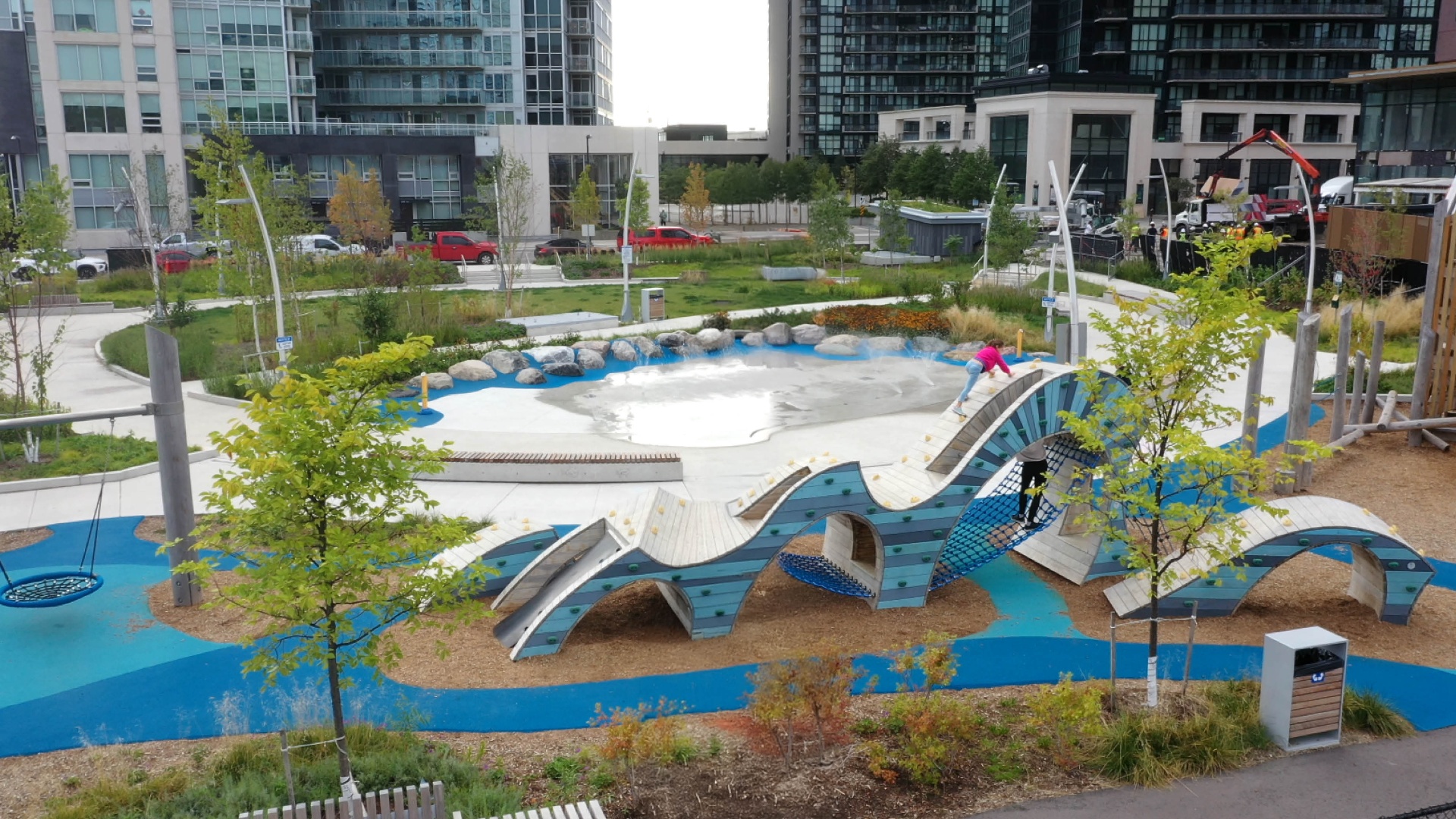 Park and playground beside the building